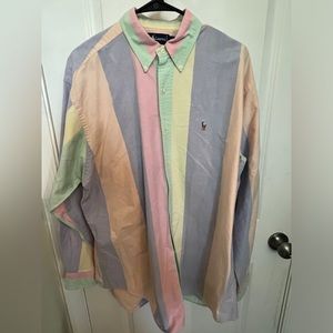 VINTAGE RALPH LAUREN CANDY STRIPER Pastel RARE Cotton BUTTON DRESS SHIRT Size L